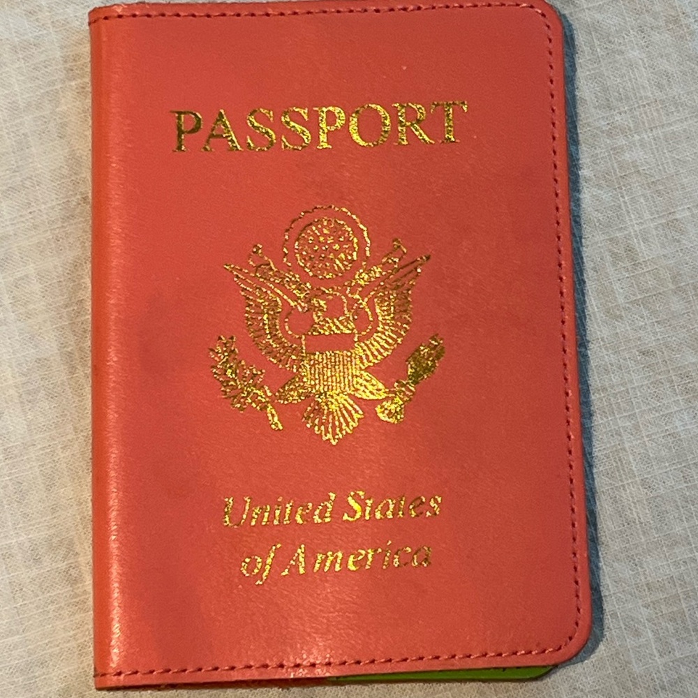 Pink and Green Passport Holder with Gold Embossing